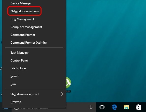 Windows 10 start menu right click network connections 1