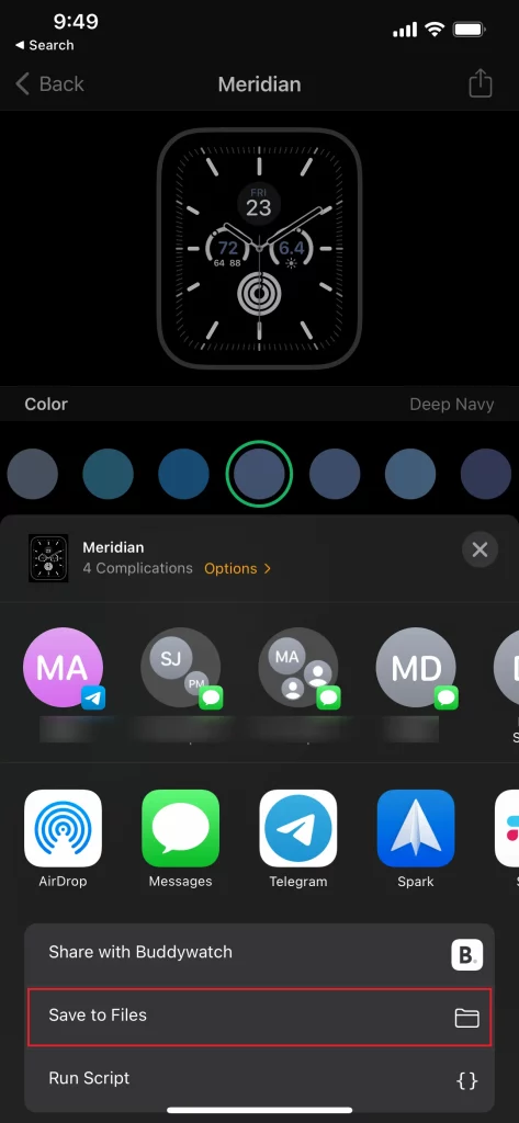 Save watch face from share menu