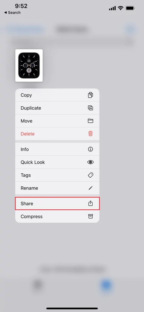 Share watch face menu