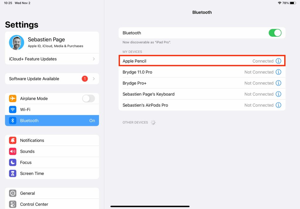 Bluetooth settings screen on iPad 2048x1431 1