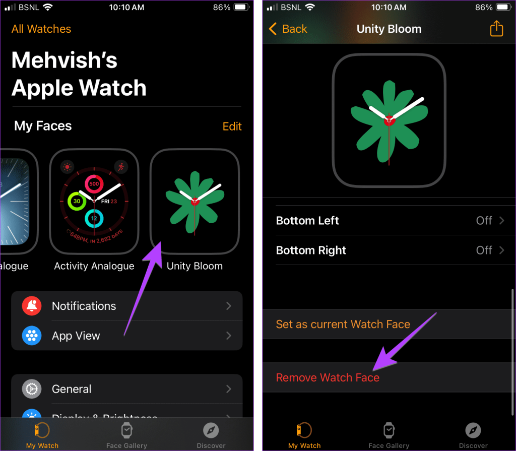 Remove Apple Watch face from iPhne